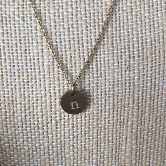 Letter "n" Gold/Brass Stamped Necklace - Picture 3 of 5